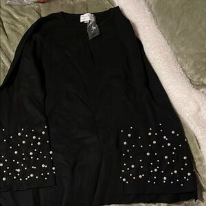Black knit sweater with Pearl Embellishment Sleeves